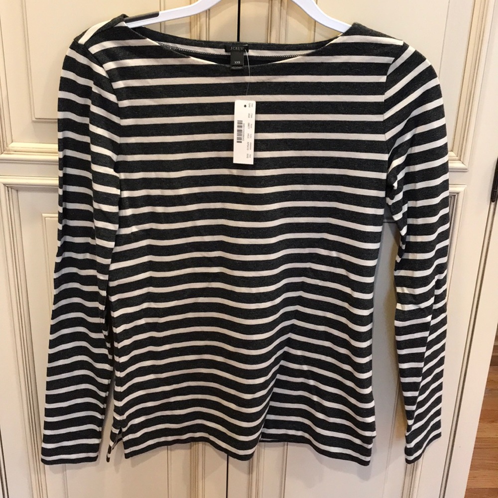 Jcrew NWT long sleeve grey and white striped tee